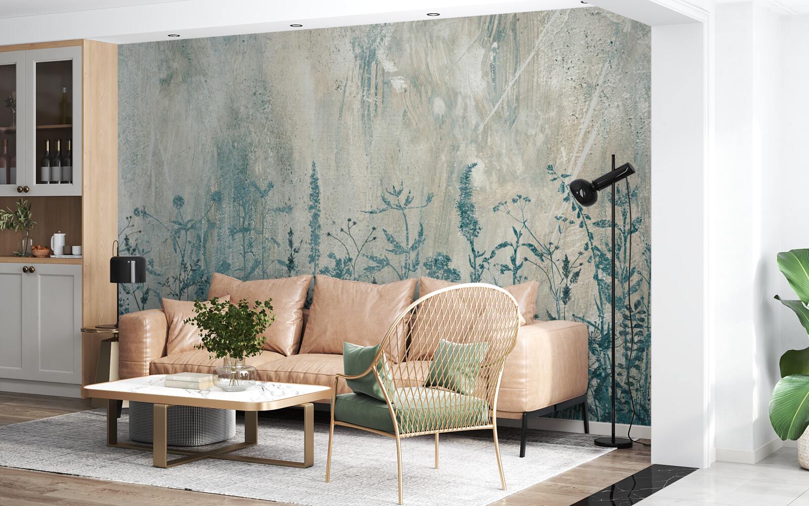 Fotobehang tijdens zware regenval bloeien veldplanten