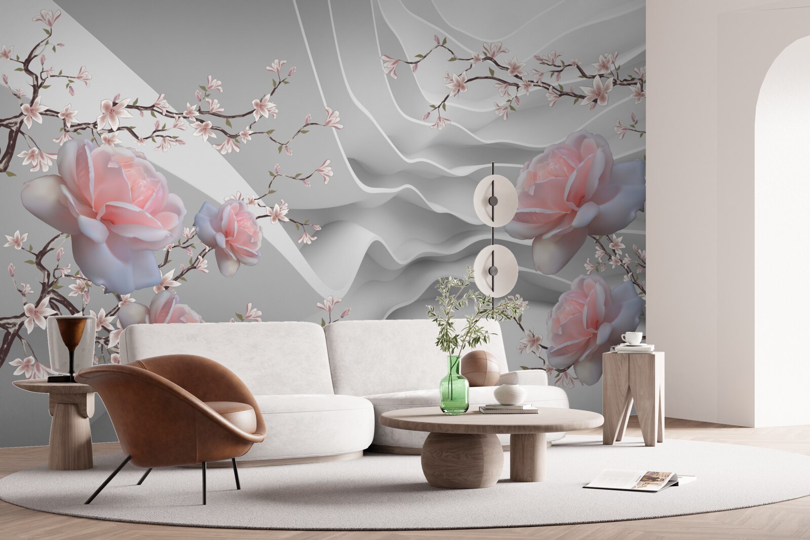 Fotobehang de abstracte achtergrond benadrukt op harmonieuze wijze de delicatesse van de roos