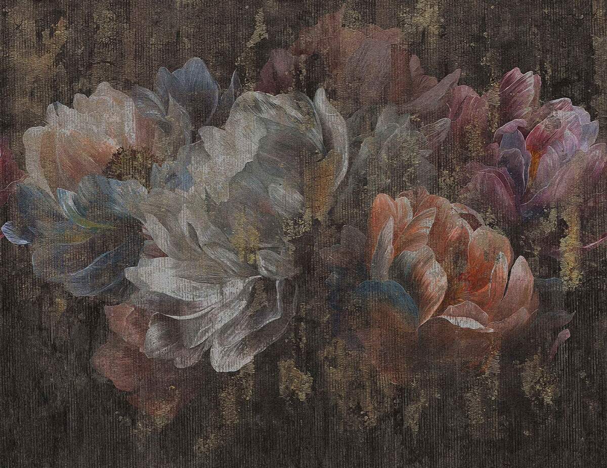 Fotobehang herfstbloemen in de stromende regen