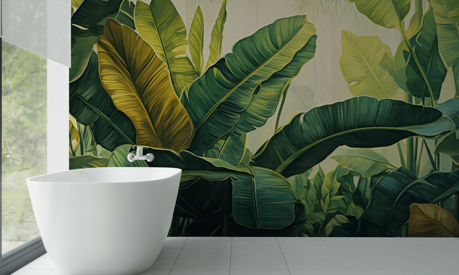 Fotobehang grote junglebladeren doordrenkt met een rijke groene kleur