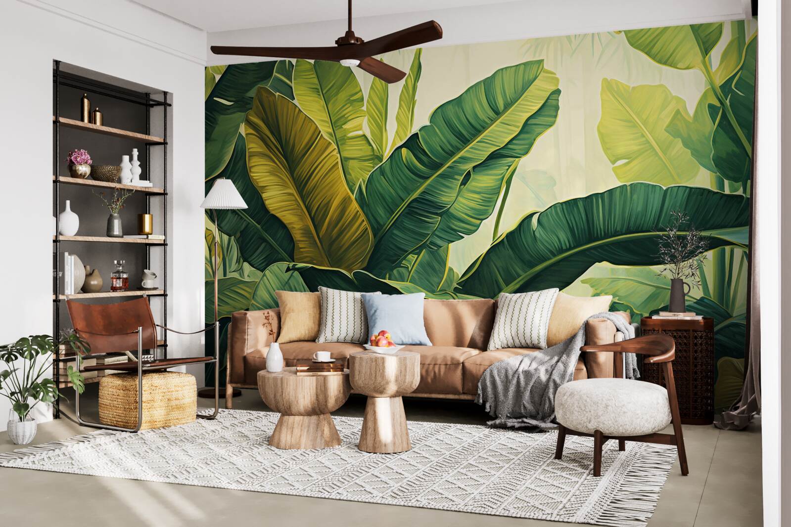 Fotobehang grote junglebladeren doordrenkt met een rijke groene kleur