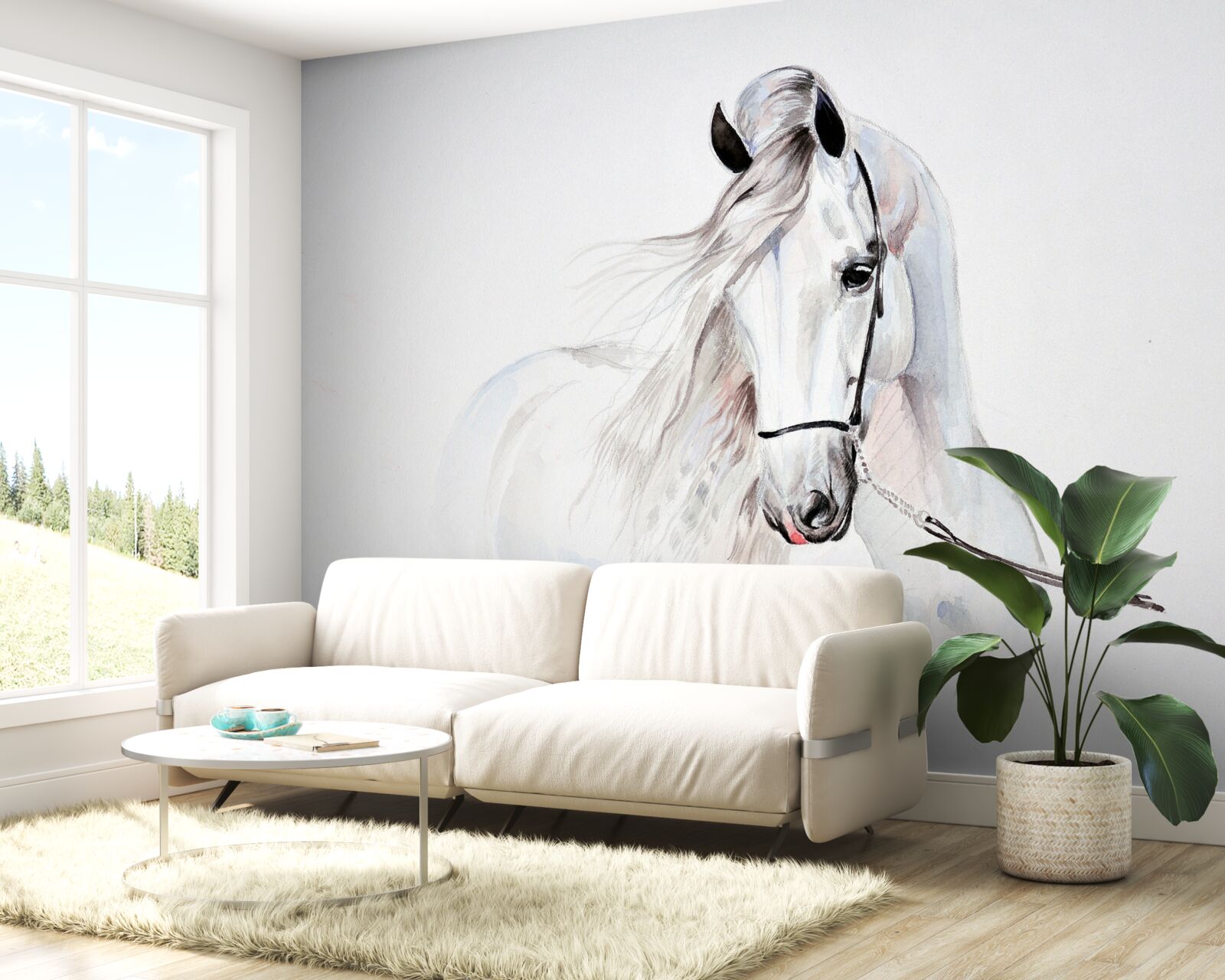 Fotobehang wit paard