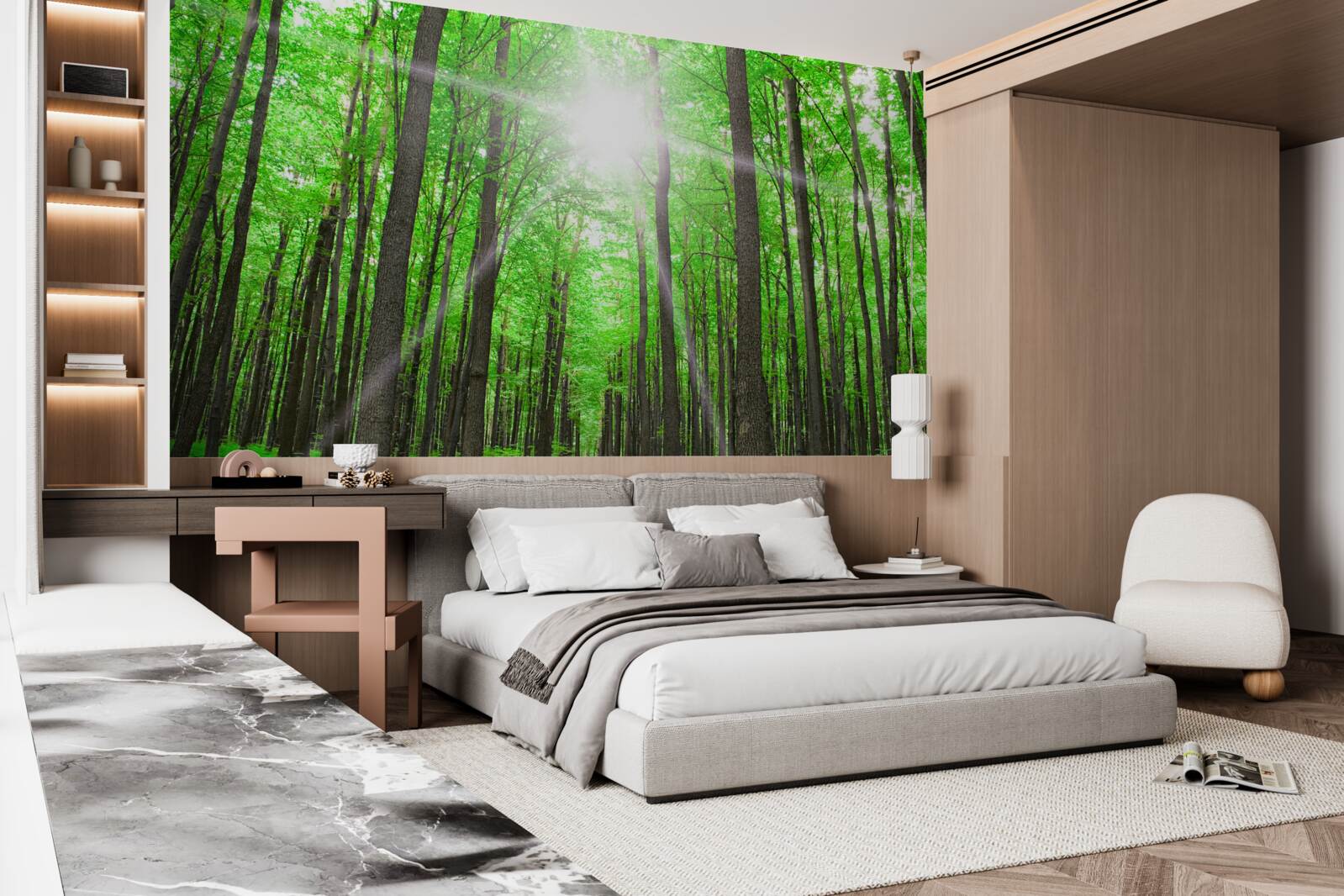 Fotobehang helder dakraam in het dichte groen van de bomen