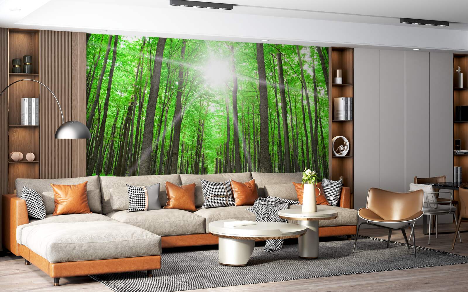 Fotobehang helder dakraam in het dichte groen van de bomen
