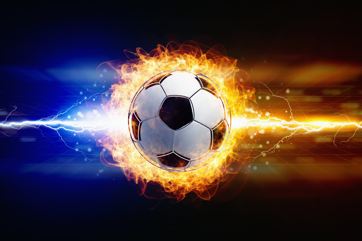 Fotobehang voetbal gehuld in vlammen