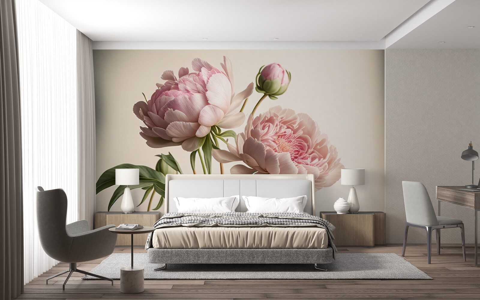 Fotobehang set van heldere pioenrozen