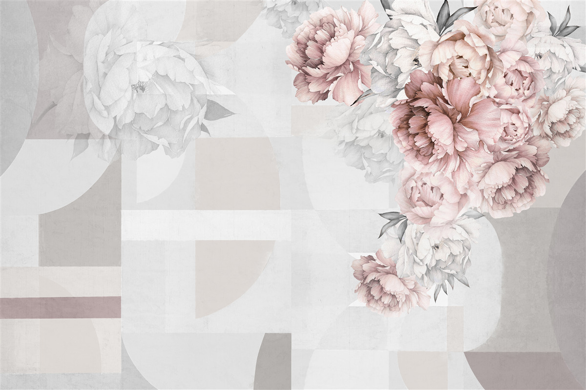 Fotobehang grote bloemen op een grijze achtergrond