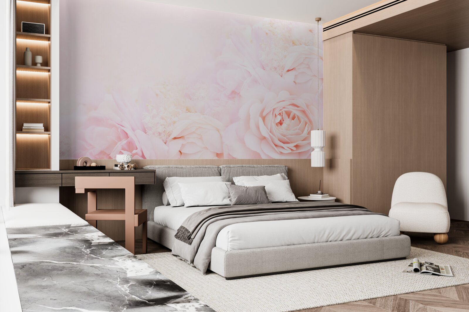 Fotobehang zachtroze rozenbloemen