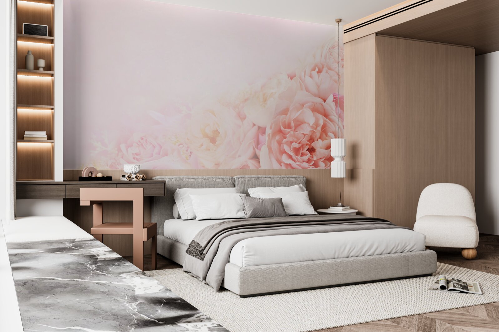 Fotobehang dunne roze bloemen