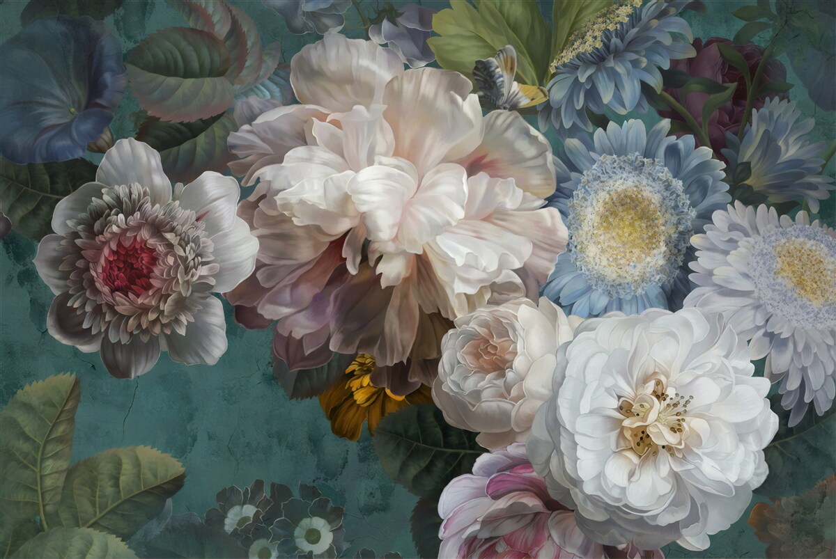 Fotobehang compositie van sierlijke en subtiele bloemen