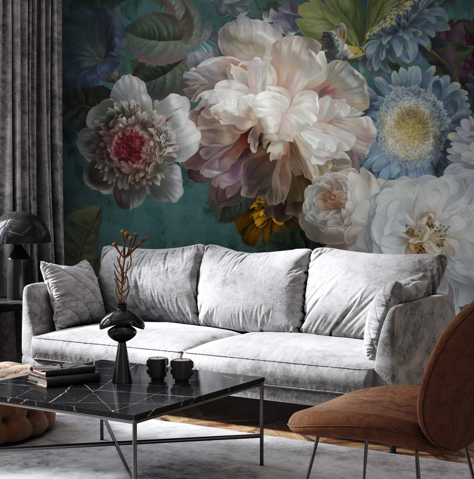 Fotobehang compositie van sierlijke en subtiele bloemen