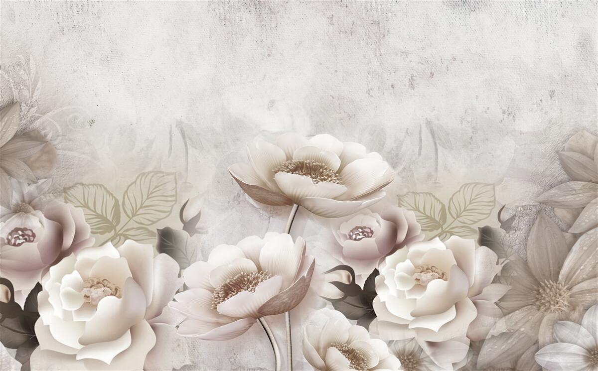 Fotobehang een mistige weide bezaaid met witte bloemen