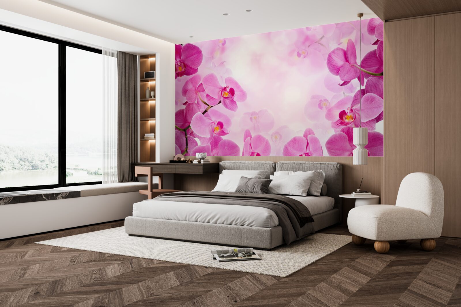 Fotobehang de knoppen van de paarse orchidee zijn groot
