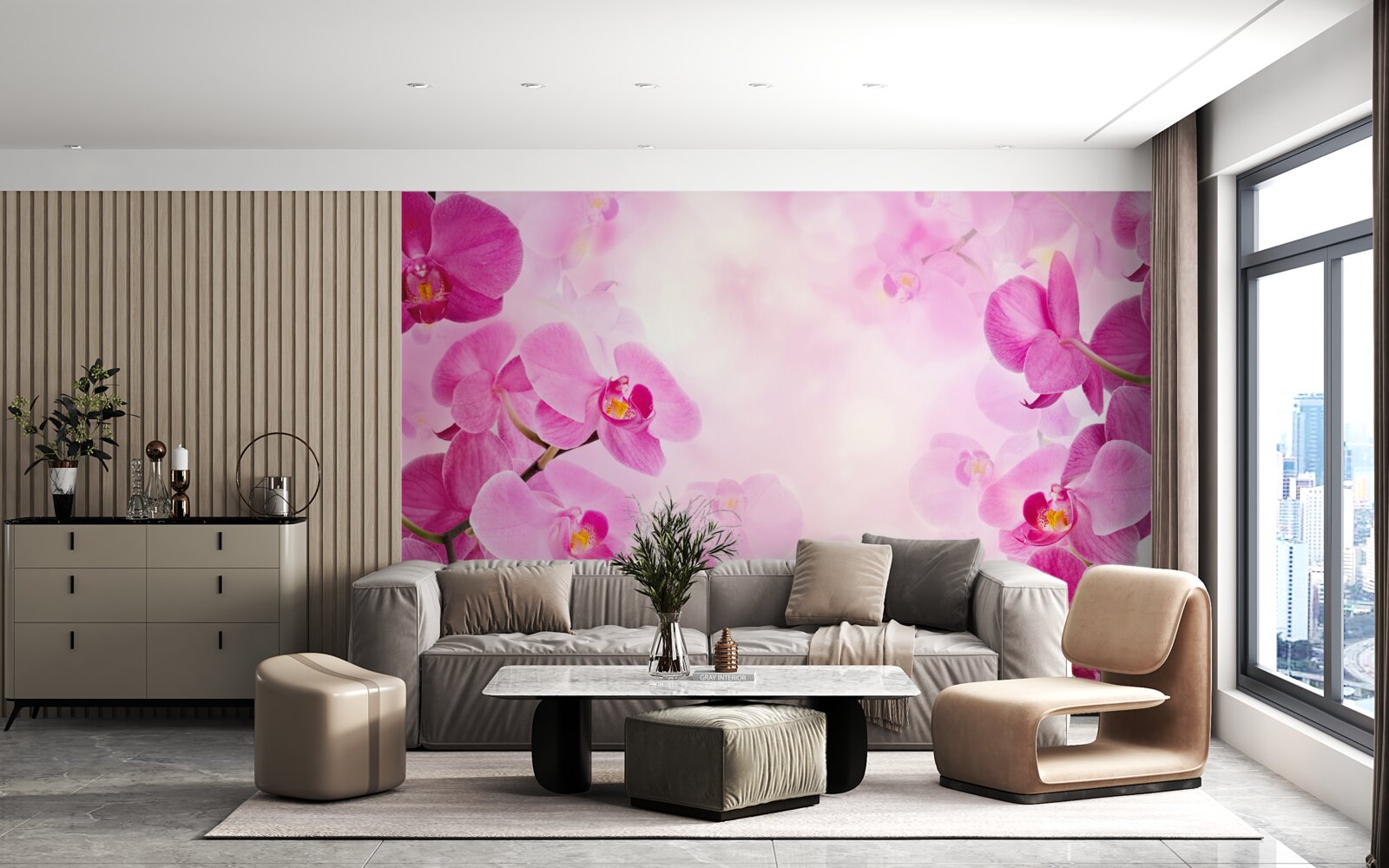 Fotobehang de knoppen van de paarse orchidee zijn groot