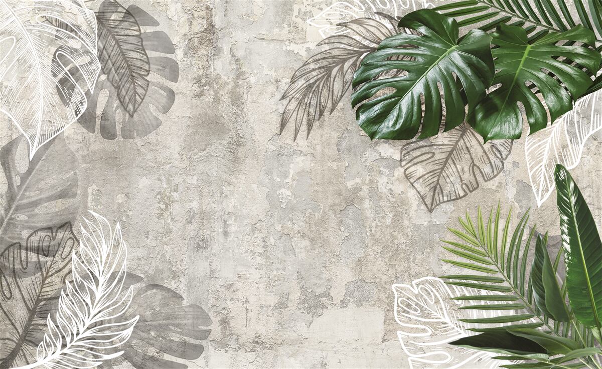 Fotobehang aquarel van een monstera en een varen