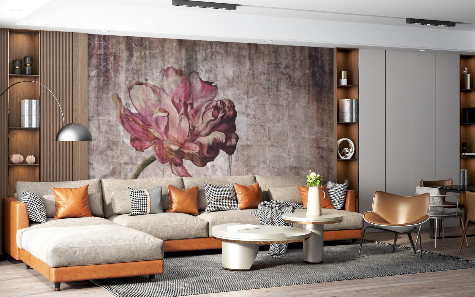 Fotobehang een eenzame scharlaken bloem in een stortbui