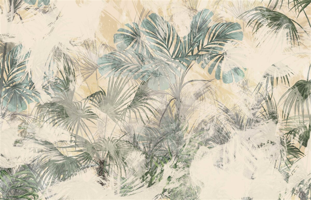 Fotobehang palmbladeren en monstera in groen