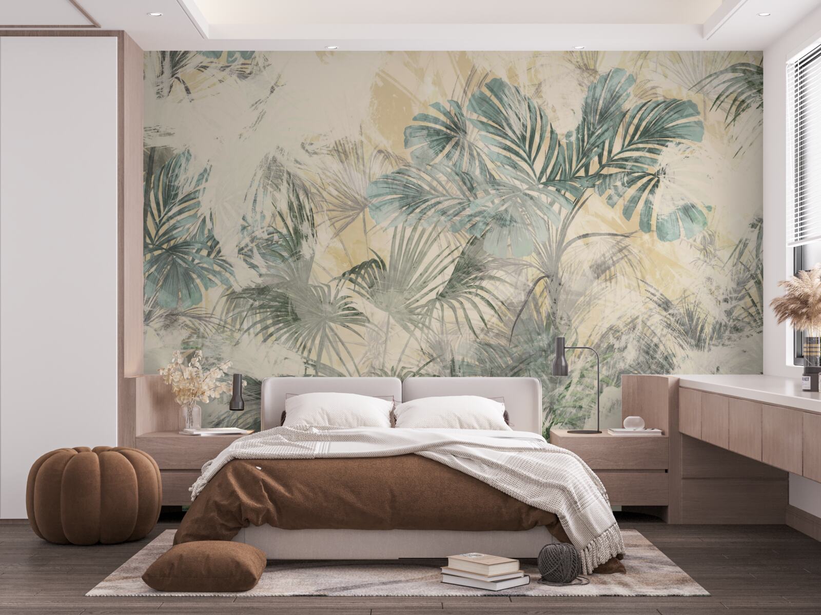 Fotobehang palmbladeren en monstera in groen