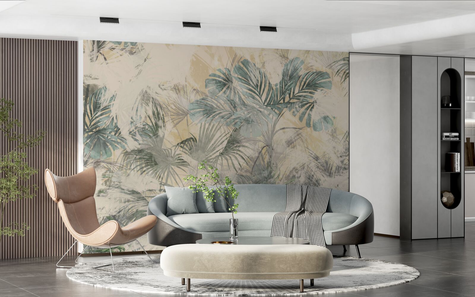 Fotobehang palmbladeren en monstera in groen