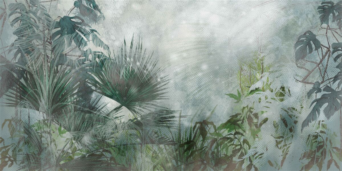 Fotobehang tropische ochtend op in mist gehuld water