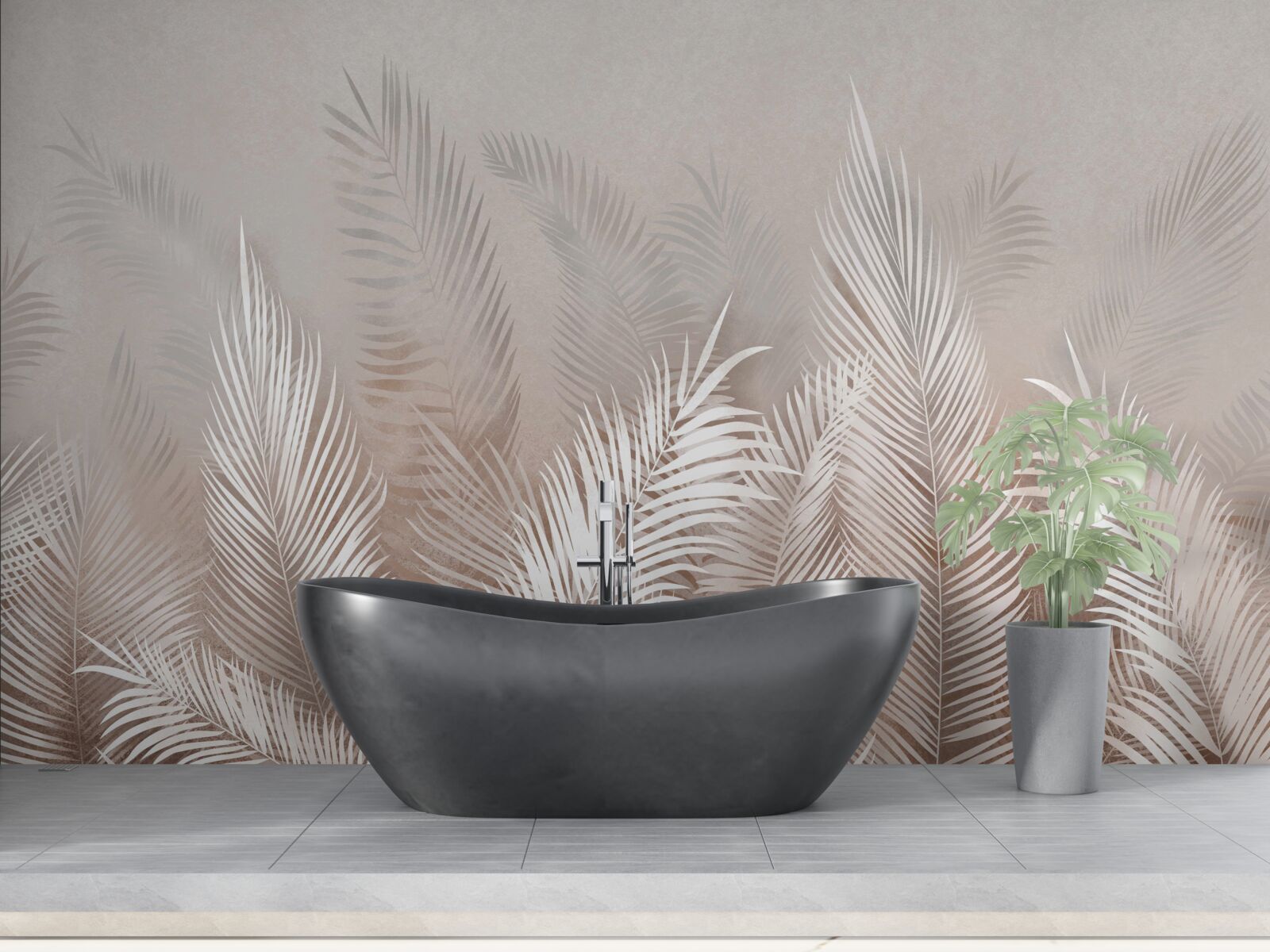 Fotobehang palmbladeren in beige tinten