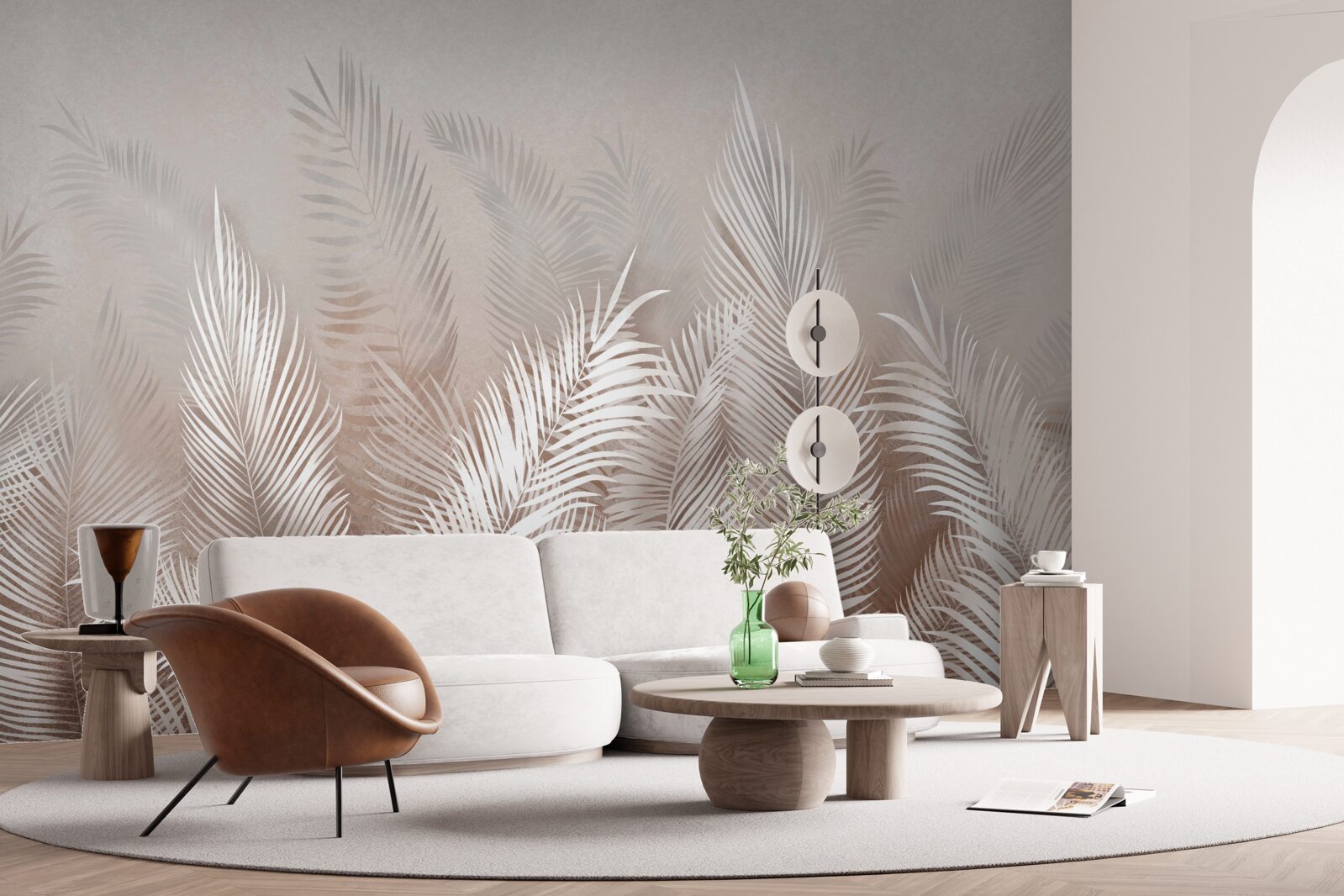 Fotobehang palmbladeren in beige tinten
