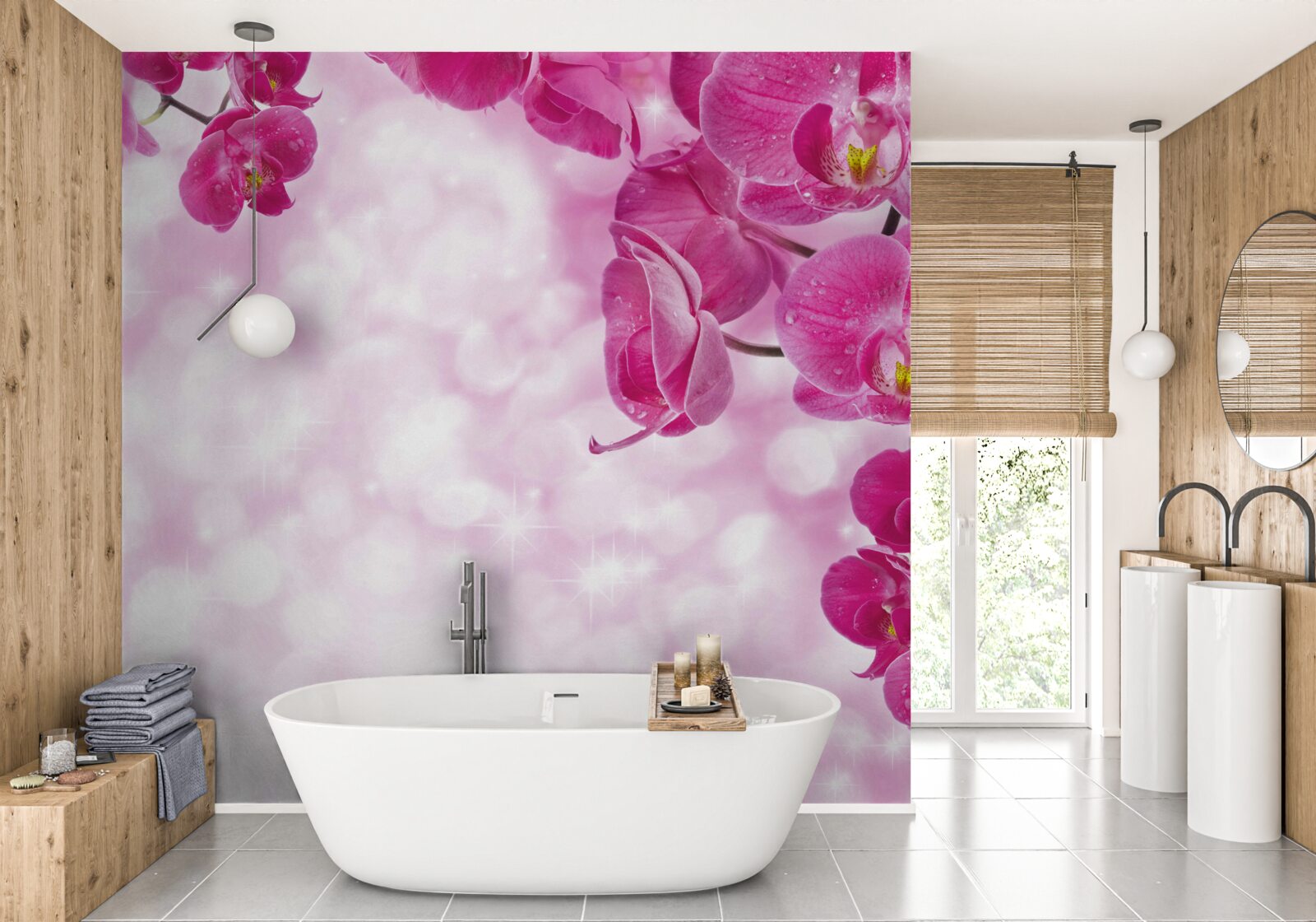 Fotobehang orchidee met een delicate lila tint