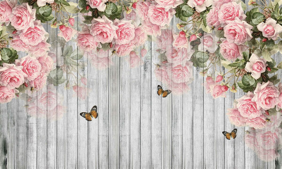 Fotobehang hangende weelderige roze rozen