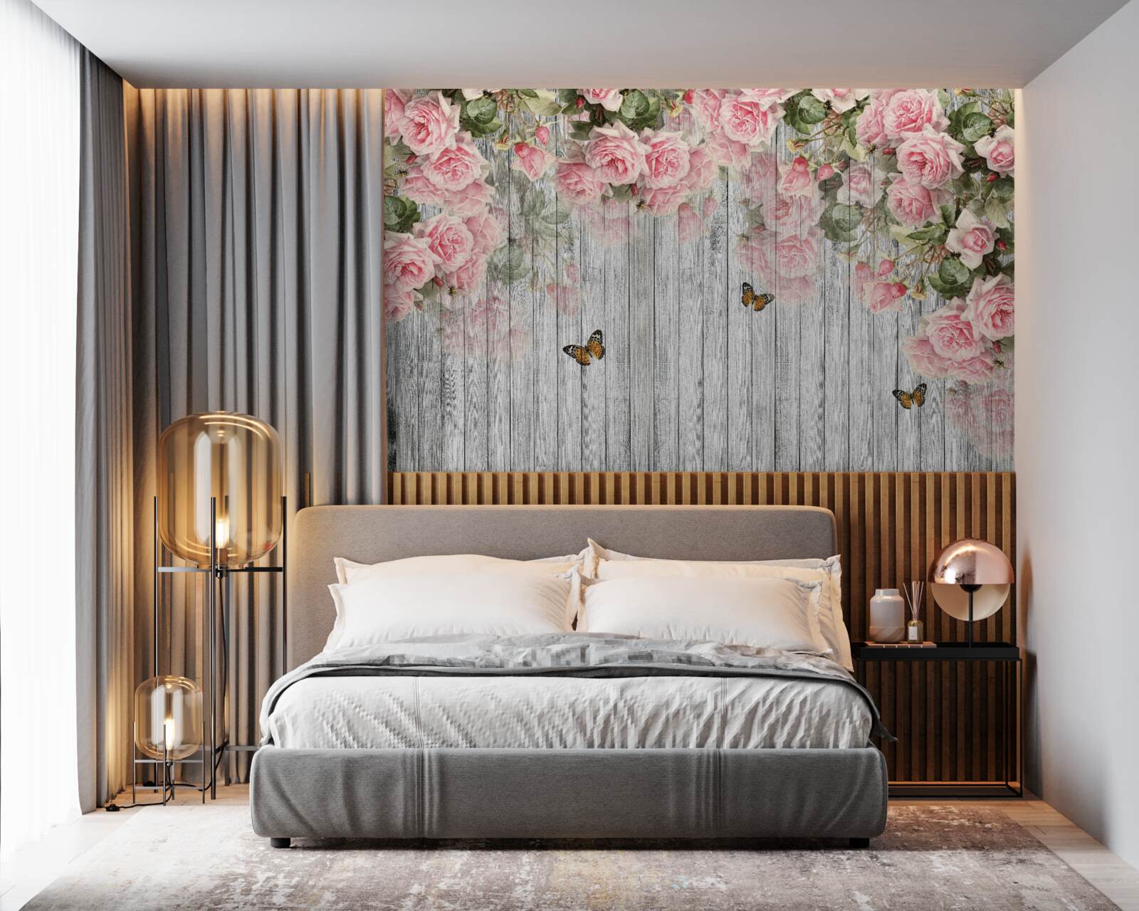 Fotobehang hangende weelderige roze rozen