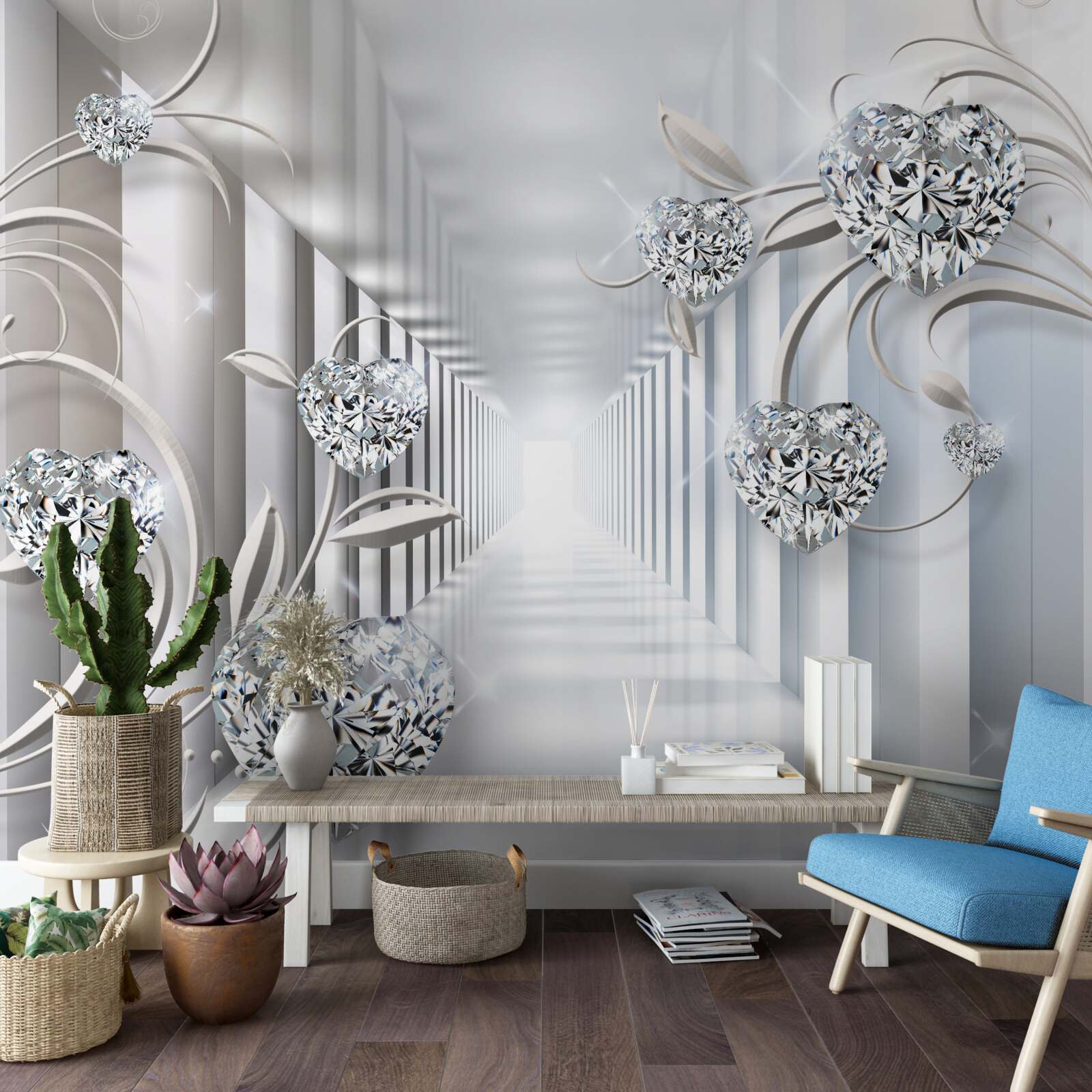 Fotobehang gouden decoraties tegen de achtergrond van de eindeloze gang