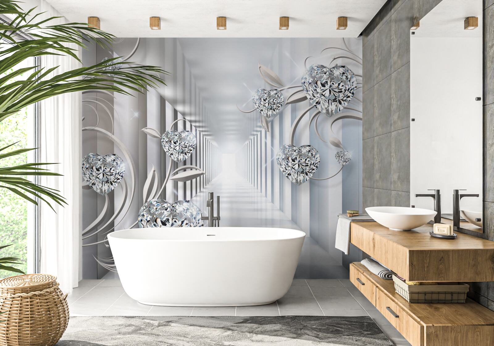 Fotobehang gouden decoraties tegen de achtergrond van de eindeloze gang