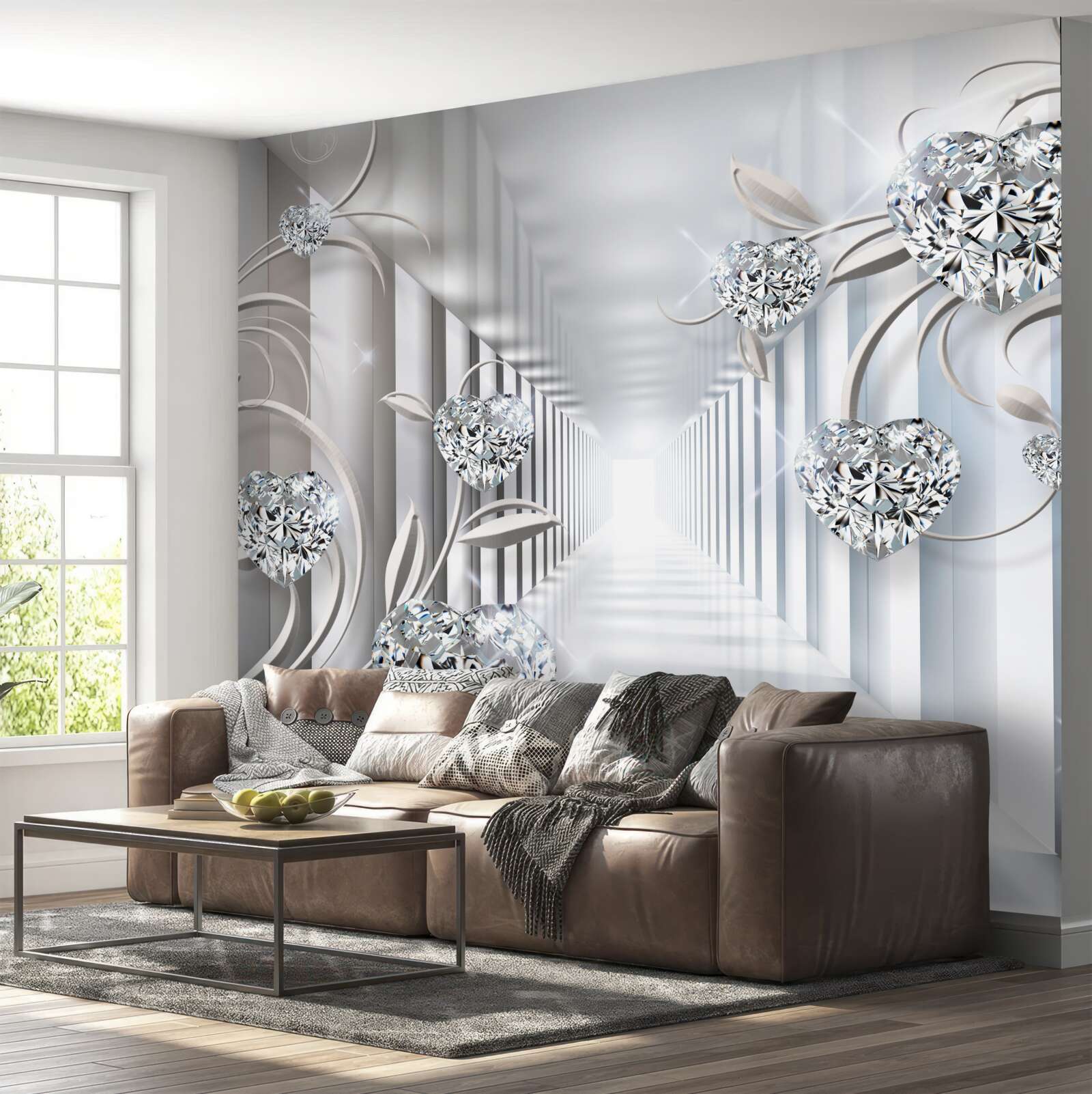 Fotobehang gouden decoraties tegen de achtergrond van de eindeloze gang