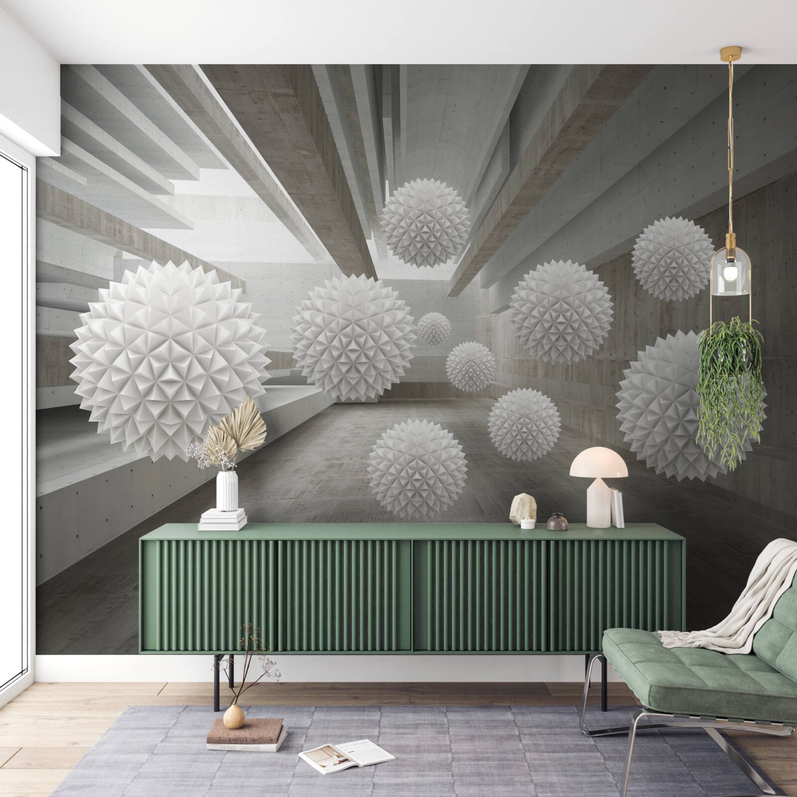 Fotobehang oneindigheid roept de ballonnen in zijn armen