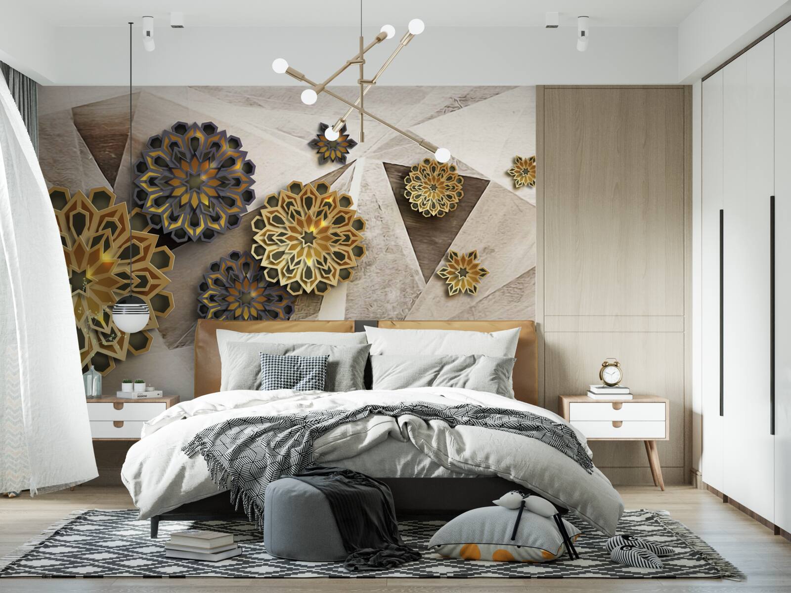 Fotobehang volumetrische bloemenabstracties