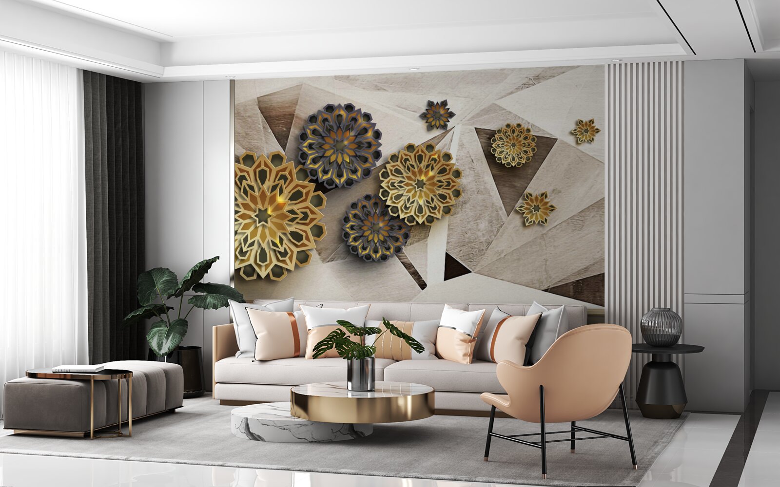 Fotobehang volumetrische bloemenabstracties