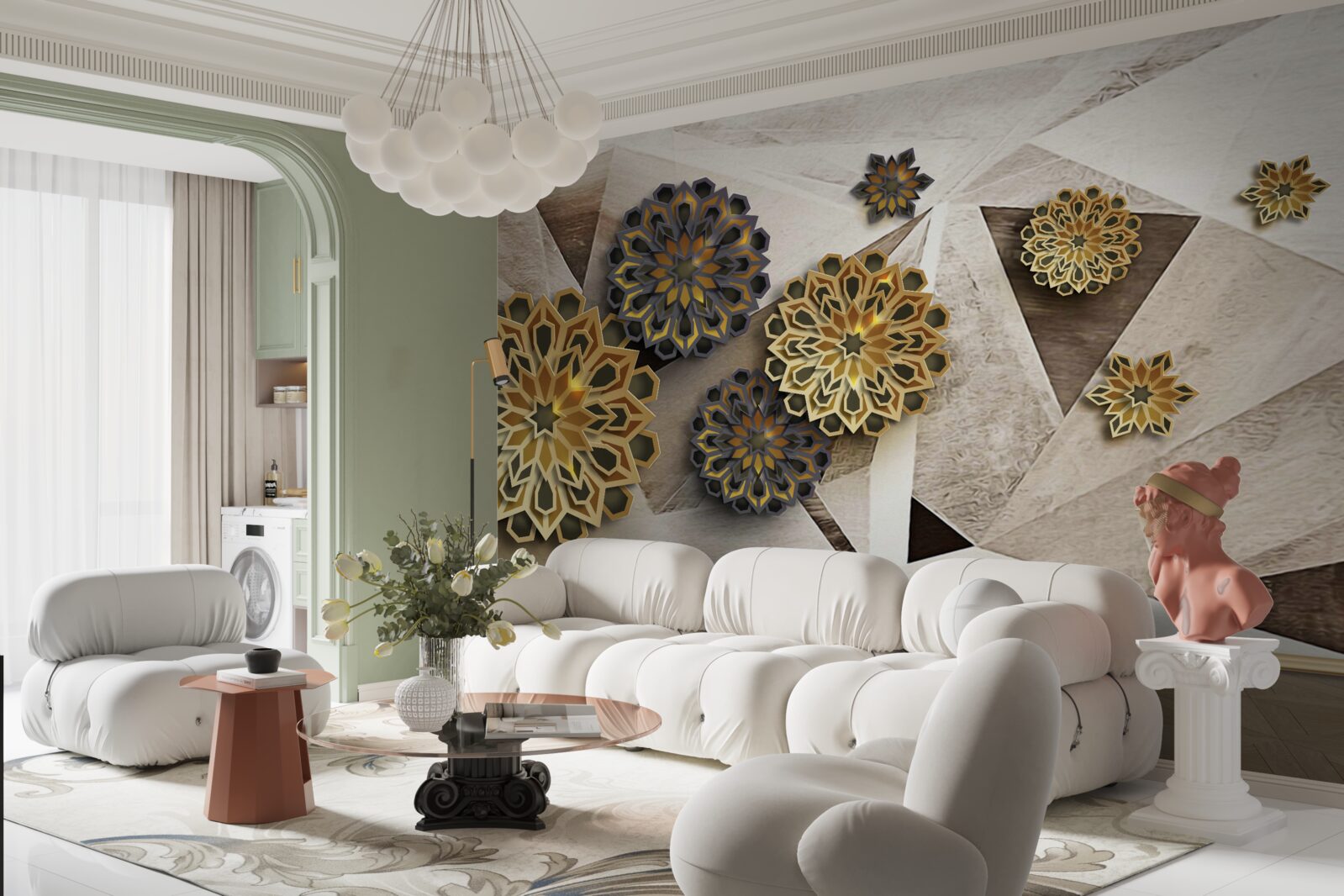 Fotobehang volumetrische bloemenabstracties