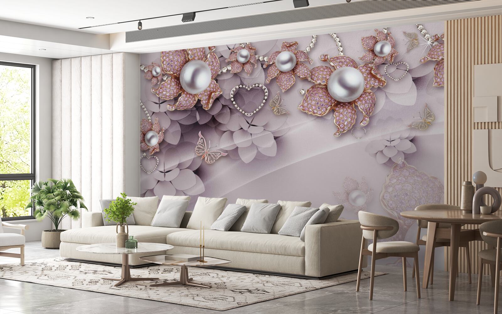 Fotobehang bloemen abstract gecreëerd met parels en edelstenen