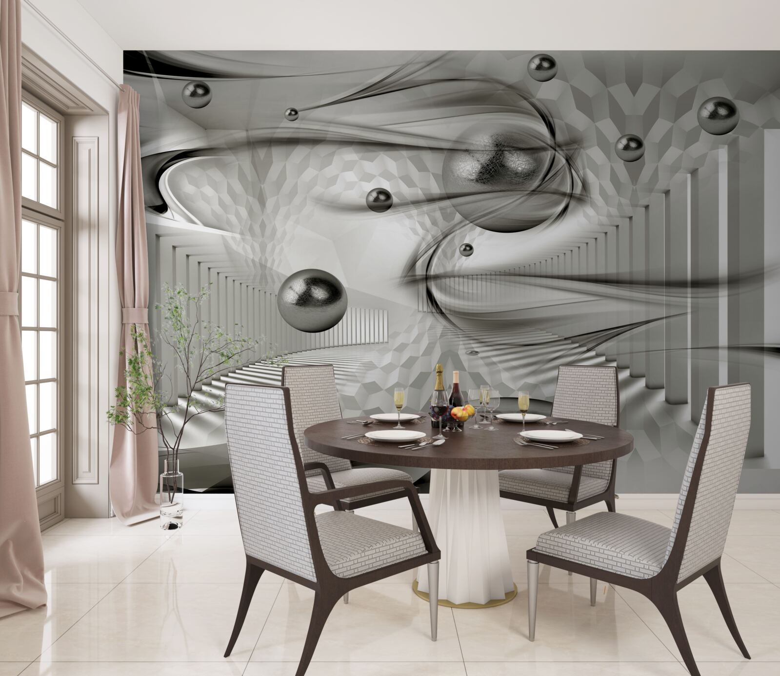 Fotobehang verschillende geometrieën in grijstinten
