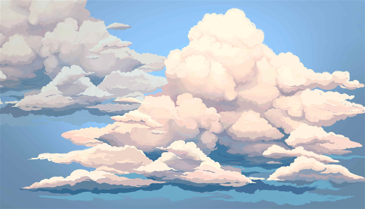 Fotobehang getekende pluizige witte wolken