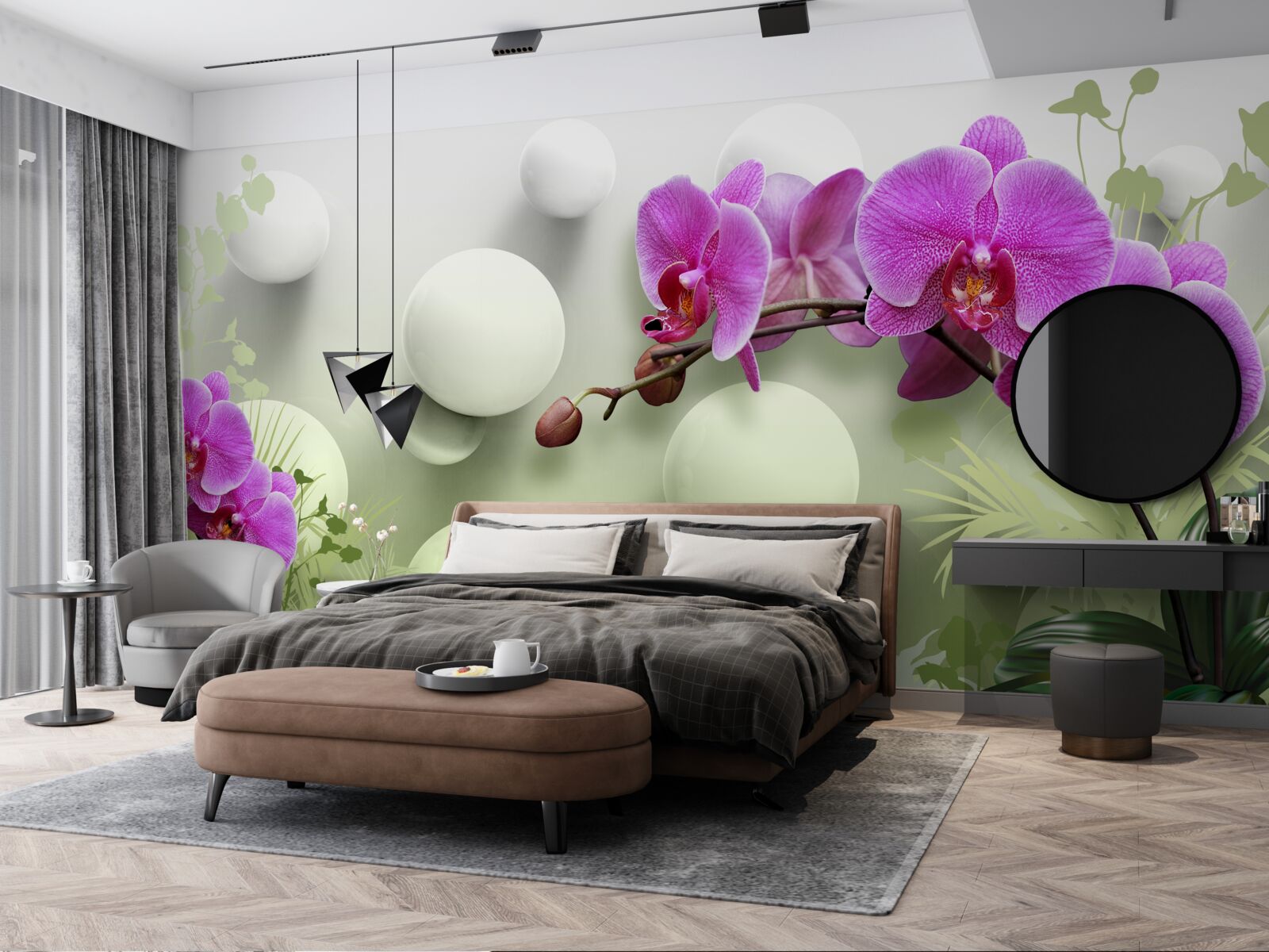 Fotobehang orchideeën in witte en paarse tinten