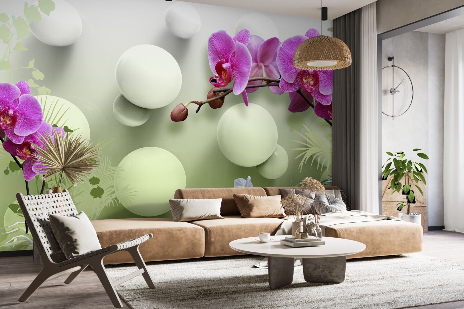 Fotobehang orchideeën in witte en paarse tinten
