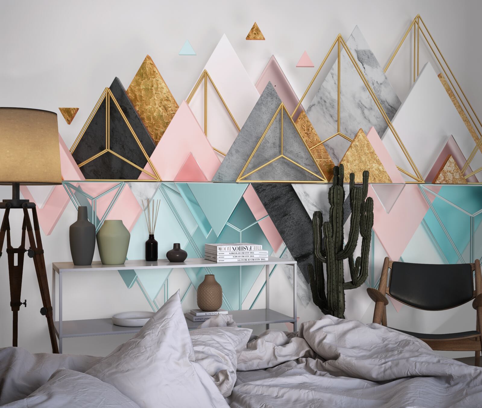 Fotobehang abstracte beelden in de vorm van veelkleurige driehoeken
