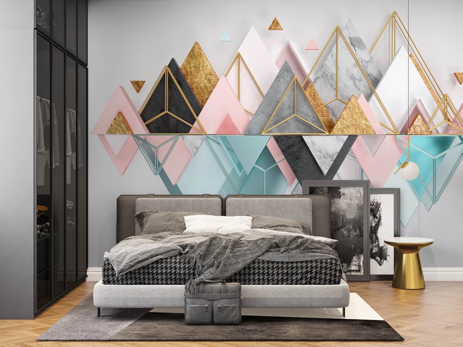 Fotobehang abstracte beelden in de vorm van veelkleurige driehoeken