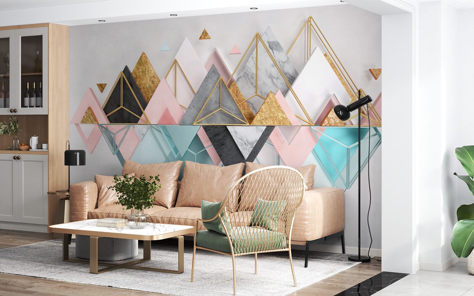 Fotobehang abstracte beelden in de vorm van veelkleurige driehoeken