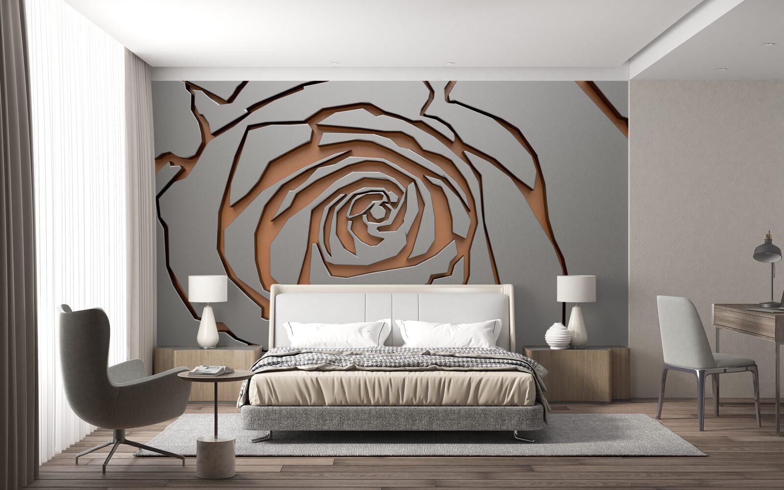 Fotobehang een grote roos is verlicht op de muur