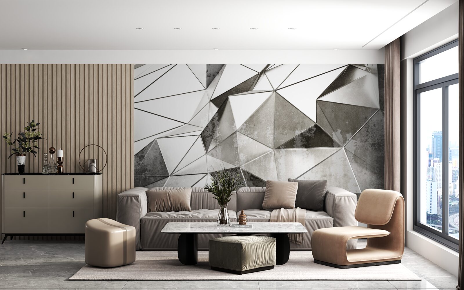 Fotobehang abstracte zwarte en witte achtergrond in geometrische stijl
