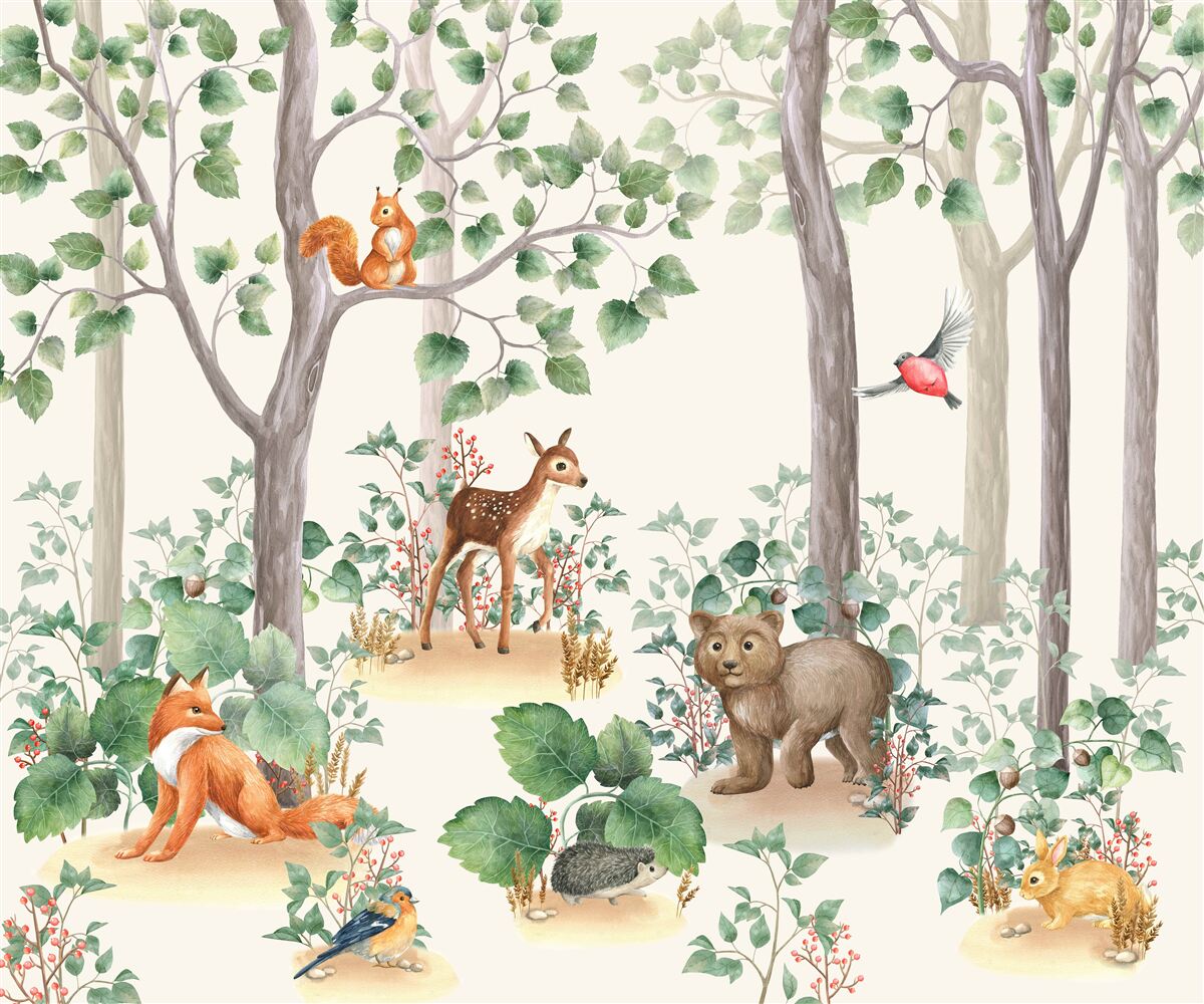 Fotobehang dieren en vogels in een sprookjesbos