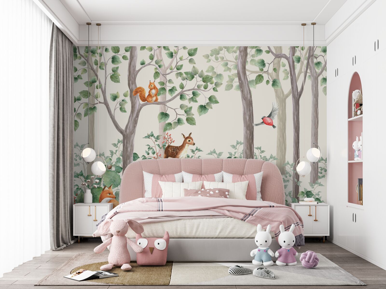 Fotobehang dieren en vogels in een sprookjesbos