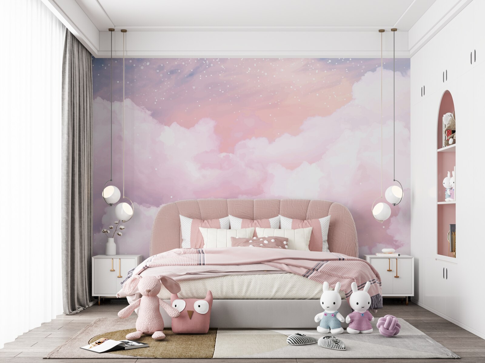 Fotobehang zachtroze wolken