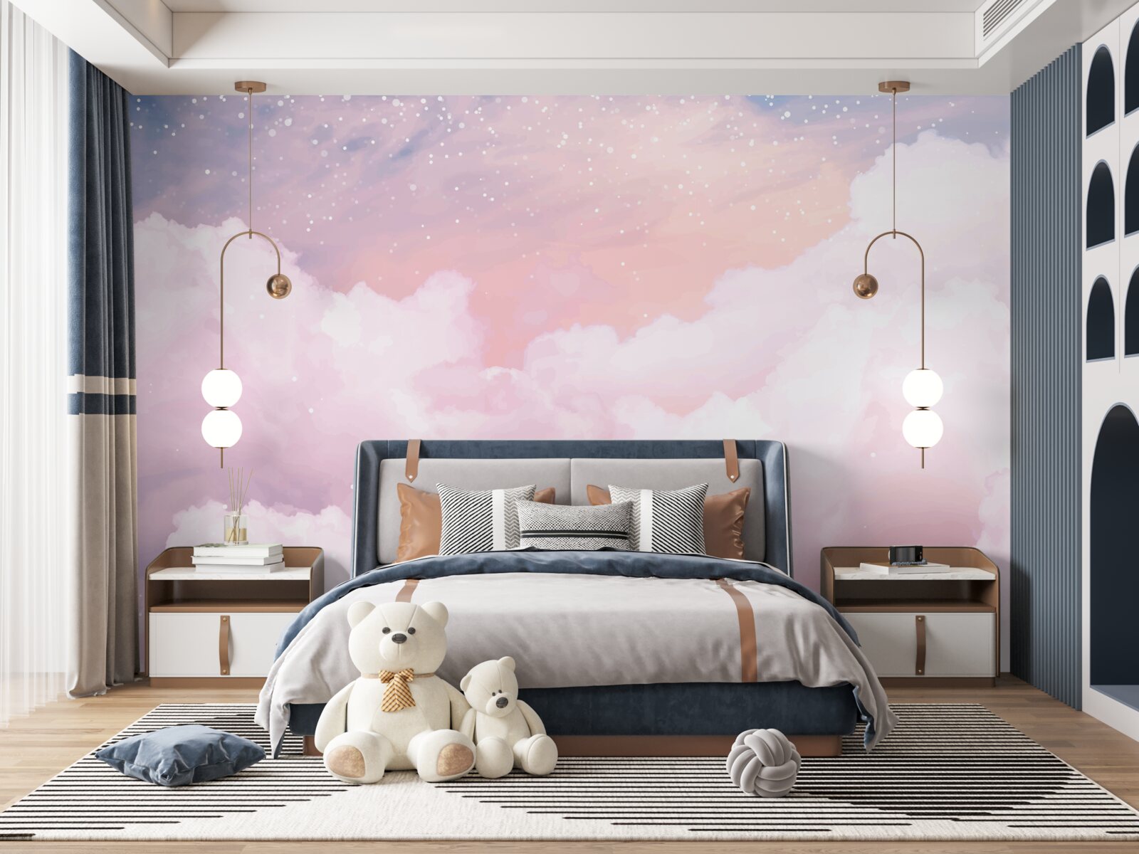 Fotobehang zachtroze wolken